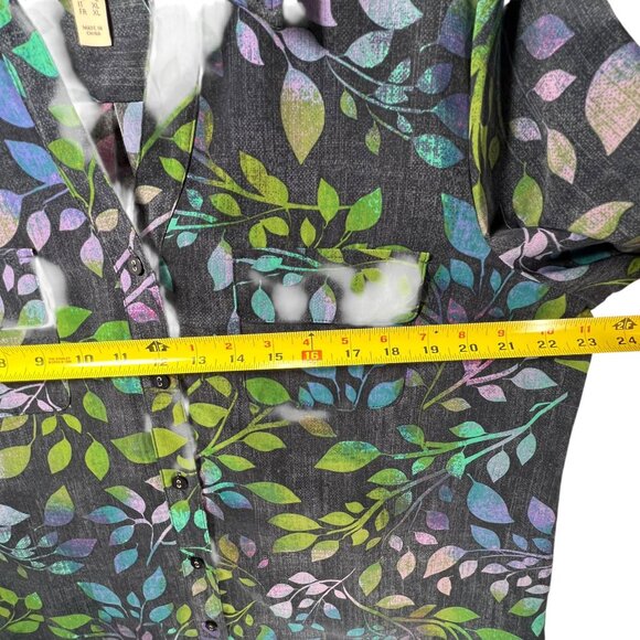 D & Co Button Up Shirt Multicolor Leaf Print Long Sleeve Large Denim Co Roll Tab - Picture 14 of 14